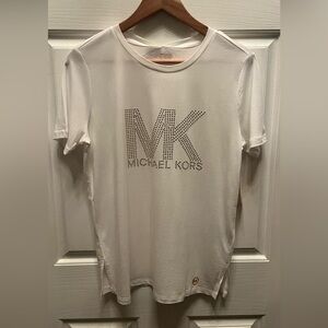 NWT Michael Kors  Women's White Studded MK Logo T-Shirt- Small